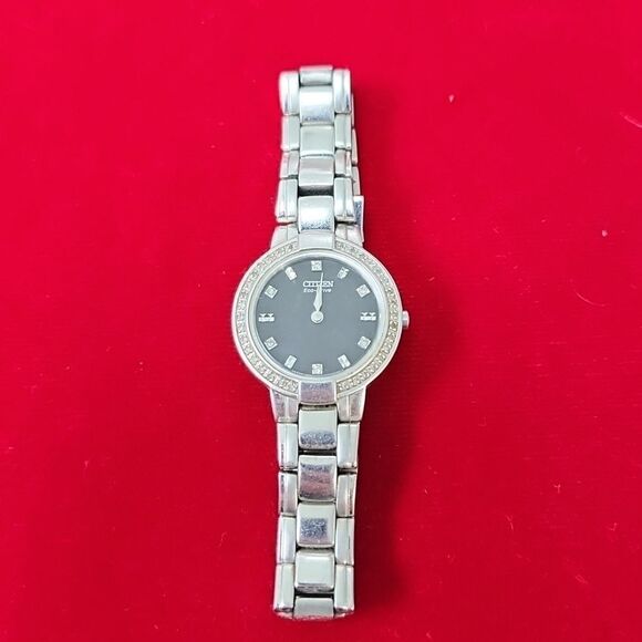 Ladies Citizen Eco Drive Diamond Black Dial Stainless Steel Wrist Watch - Picture 1 of 3
